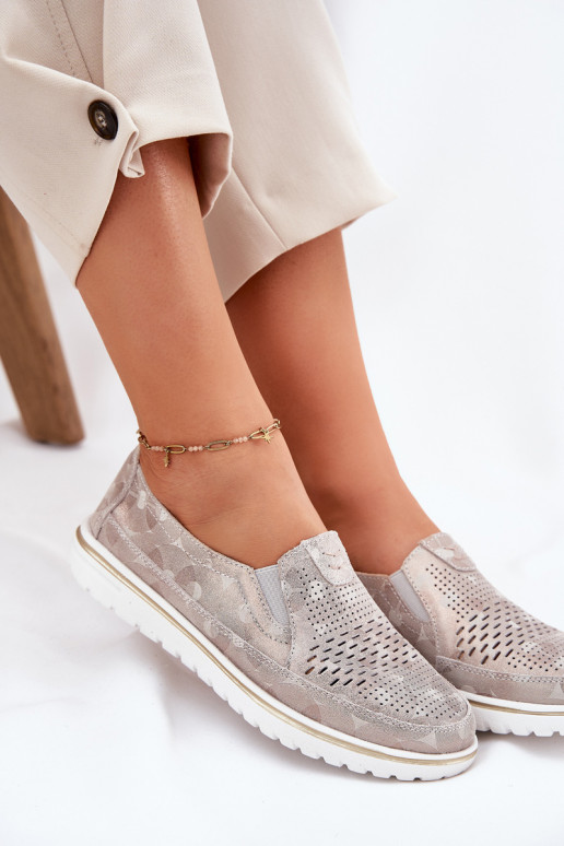 realizzato con scarpe in pelle scamosciata di un modello sorprendente in colore beige-oro Inez