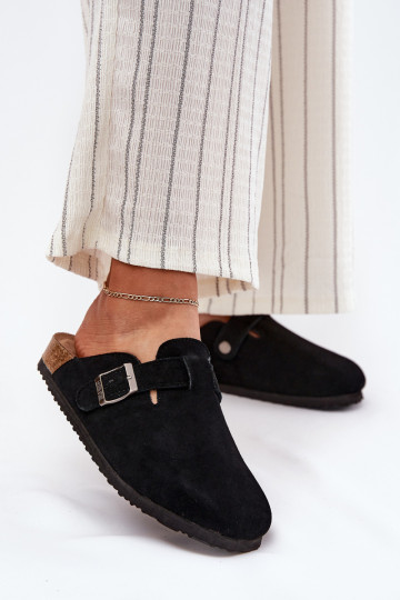 pantofole in pelle scamosciata Zoccoli Femminile con fibbie Big Star RR274A384 colore nero
