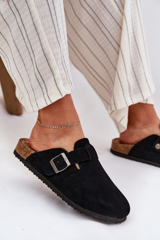 pantofole in pelle scamosciata Zoccoli Femminile con fibbie Big Star RR274A384 colore nero