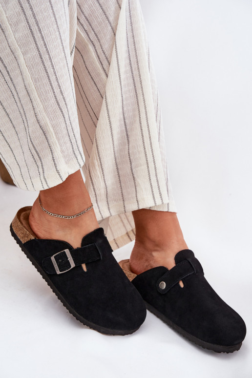 pantofole in pelle scamosciata Zoccoli Femminile con fibbie Big Star RR274A384 colore nero