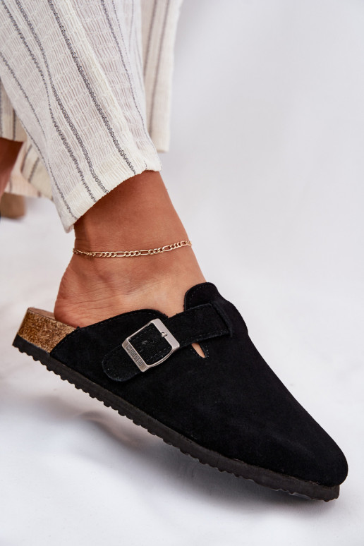 pantofole in pelle scamosciata Zoccoli Femminile con fibbie Big Star RR274A384 colore nero