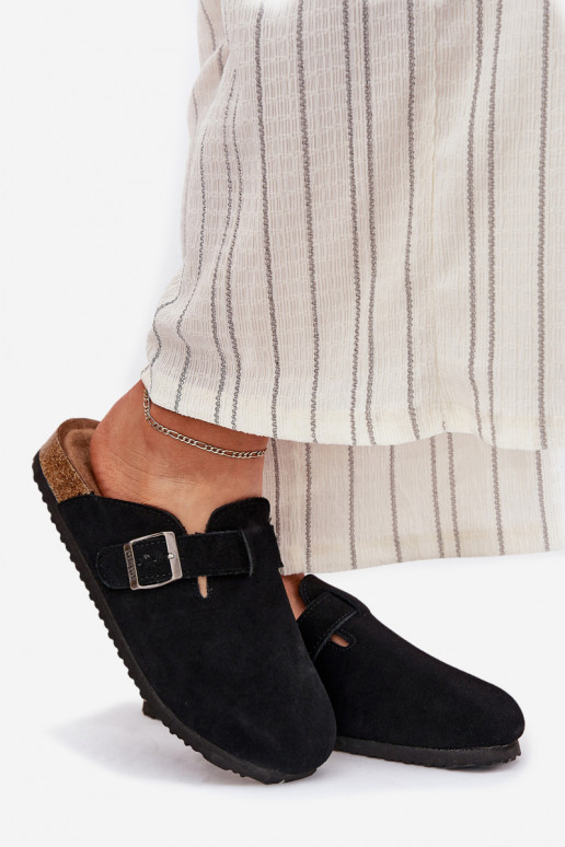 pantofole in pelle scamosciata Zoccoli Femminile con fibbie Big Star RR274A384 colore nero