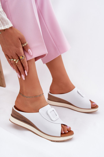 Ciabatte in vera pelle con plateau Artiker 56C2144 Colore bianco