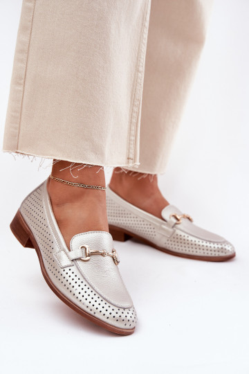 Pelle mocassini da donna con ornamenti con tacchi larghi S.Barski LR51-594 color argento