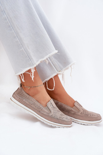 Pelle scamosciata traforata scarpe mocassini da donna colore dorato Redileine