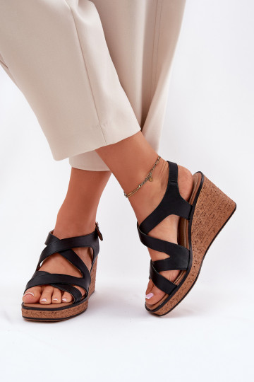 Sandali da donna Su un cuneo Sergio Leone SK223 colore nero