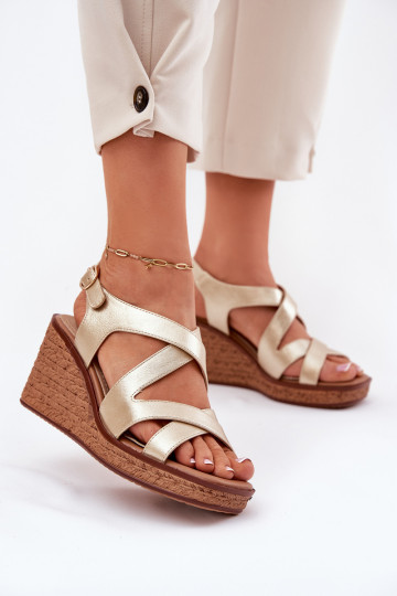 Sandali da donna Su un cuneo Sergio Leone SK223 colore dorato