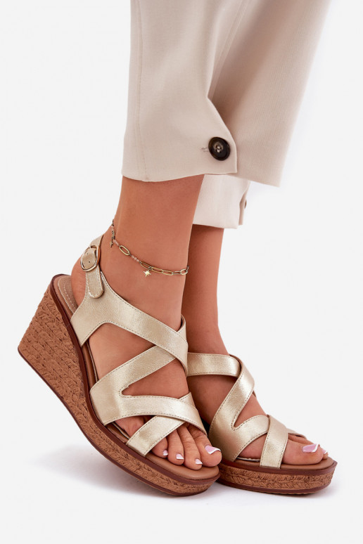 Sandali da donna Su un cuneo Sergio Leone SK223 colore dorato