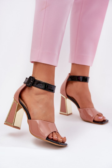Sandali verniciati da donna con tacco, Vinceza 20266, colore rosa