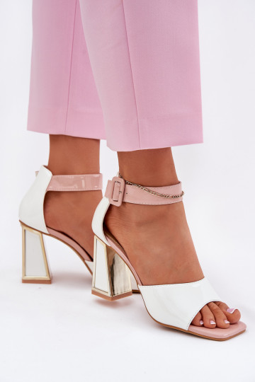 Sandali verniciati da donna con tacco, Vinceza 20266, colore bianco