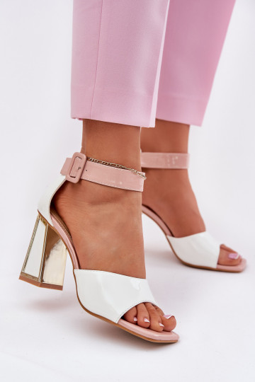 Sandali verniciati da donna con tacco, Vinceza 20266, colore bianco 2