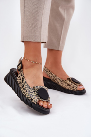 sandali Z Abilitatoturalnej Skóry Su un cuneo Artiker 56C2186 con motivi di pelliccia di leopardo 2