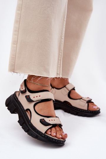 Sandali da donna con chiusura adesiva, Artiker 56C0471, color sabbia