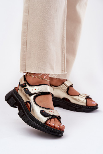 Sandali da donna con chiusura adesiva, Artiker 56C0469, dorati 2