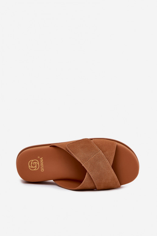 Pantofole da donna con una piattaforma Z Przeplatającymi Się Paskami colore marrone Rinasara