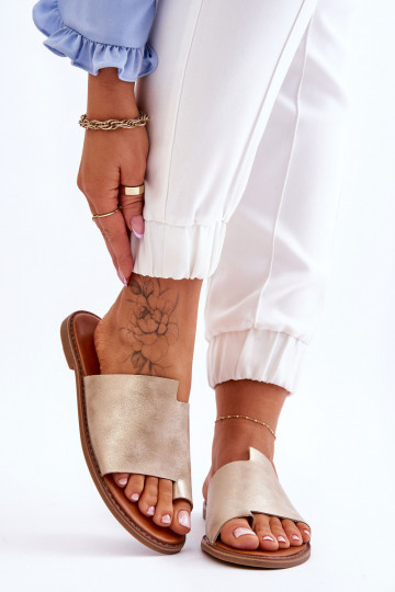Pantofole da donna in pelle, color oro chiaro, "Amite"