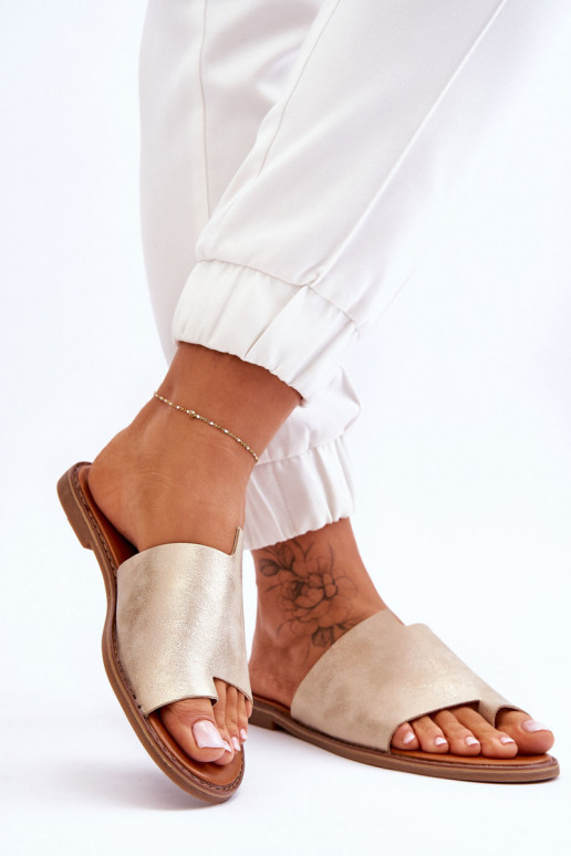 Femminile Pantofole in pelle Pantofole Dorato chiaro Amite