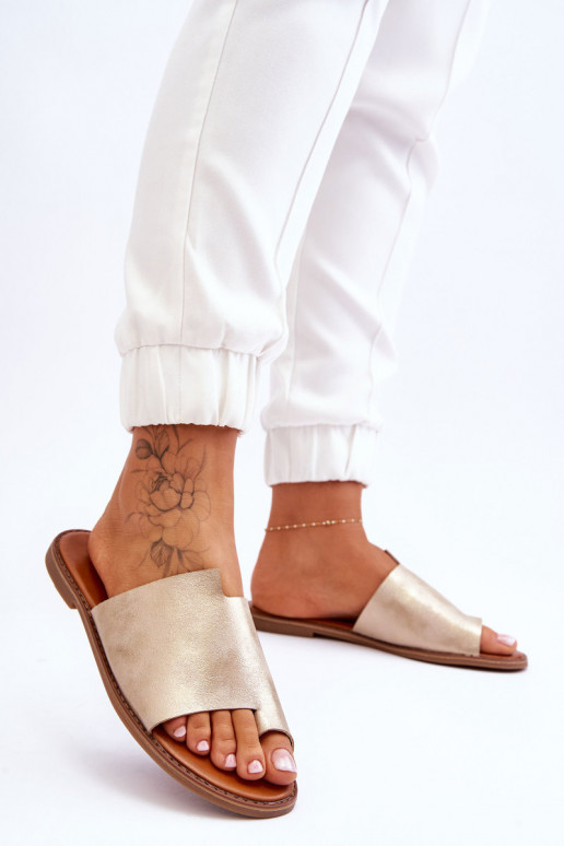 Femminile Pantofole in pelle Pantofole Dorato chiaro Amite