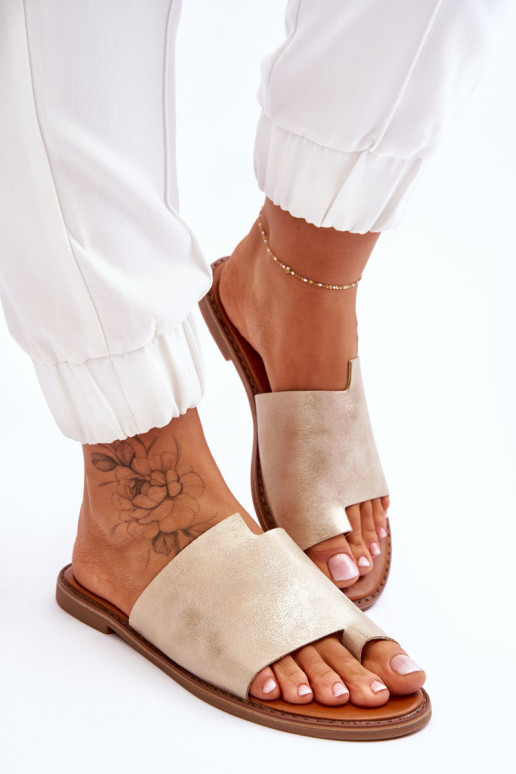 Femminile Pantofole in pelle Pantofole Dorato chiaro Amite