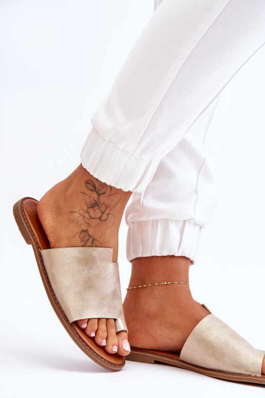 Femminile Pantofole in pelle Pantofole Dorato chiaro Amite