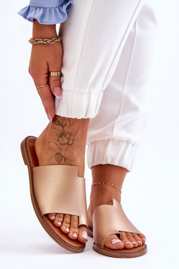 Femminile Pantofole in pelle Pantofole colore dorato Amite