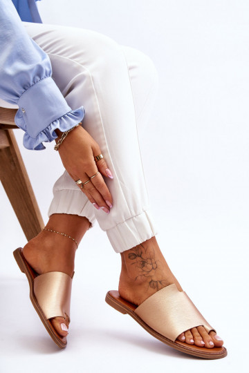 Femminile Pantofole in pelle Pantofole colore dorato Amite 2