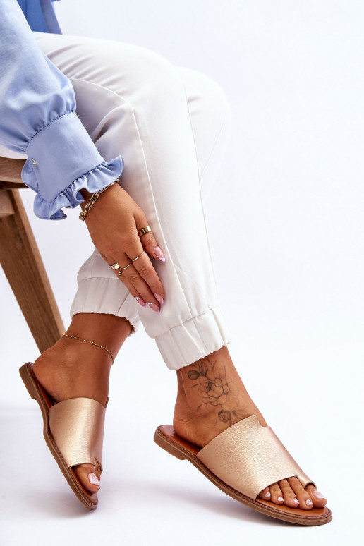 Femminile Pantofole in pelle Pantofole colore dorato Amite