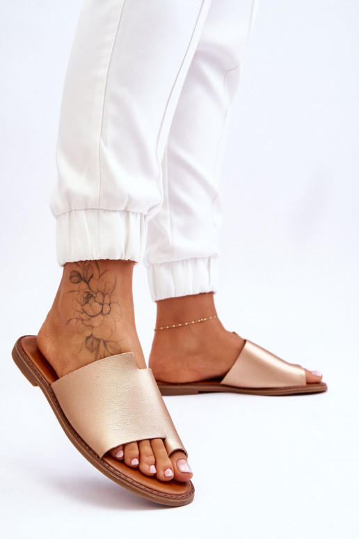 Femminile Pantofole in pelle Pantofole colore dorato Amite