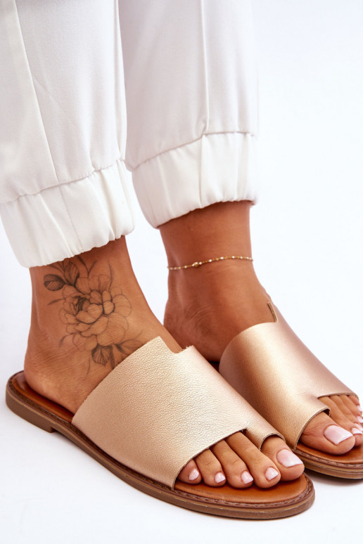 Femminile Pantofole in pelle Pantofole colore dorato Amite