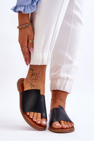 Pantofole da donna in pelle, nere, "Amite"