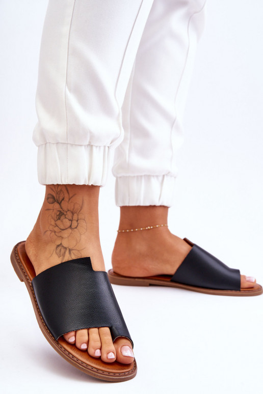 Femminile Pantofole in pelle Pantofole colore nero Amite Femminile Pantofole in pelle Pantofole colore nero Amite