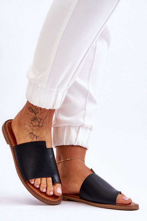 Femminile Pantofole in pelle Pantofole colore nero Amite Femminile Pantofole in pelle Pantofole colore nero Amite