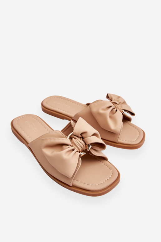Femminile Pantofole in pelle con nastri beige Becky Femminile Pantofole in pelle con nastri beige Becky