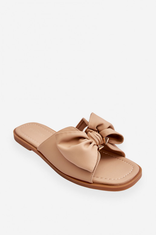 Femminile Pantofole in pelle con nastri beige Becky Femminile Pantofole in pelle con nastri beige Becky