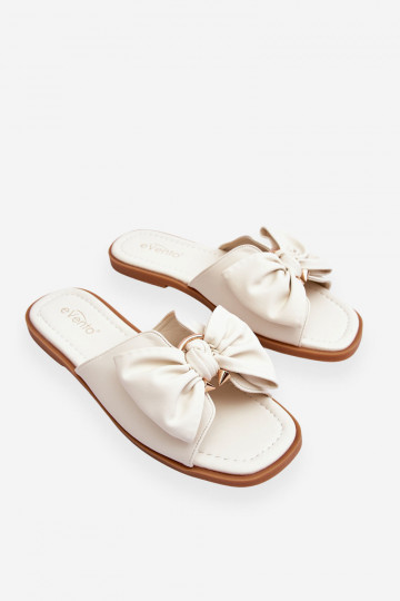 Pantofole da donna in pelle con fiocchi, bianche, "Becky"