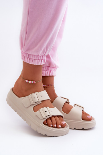 Ciabatte da donna con schiuma con una piattaforma beige Melorea 2