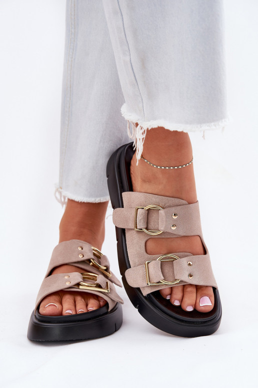 Pantofole da donna in pelle scamosciata Con decorazionii con fibbiemi Big Star RR274659 Tonalità rosa chiaro