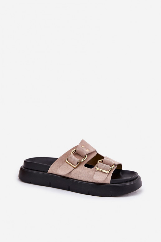 Pantofole da donna in pelle scamosciata Con decorazionii con fibbiemi Big Star RR274659 Tonalità rosa chiaro