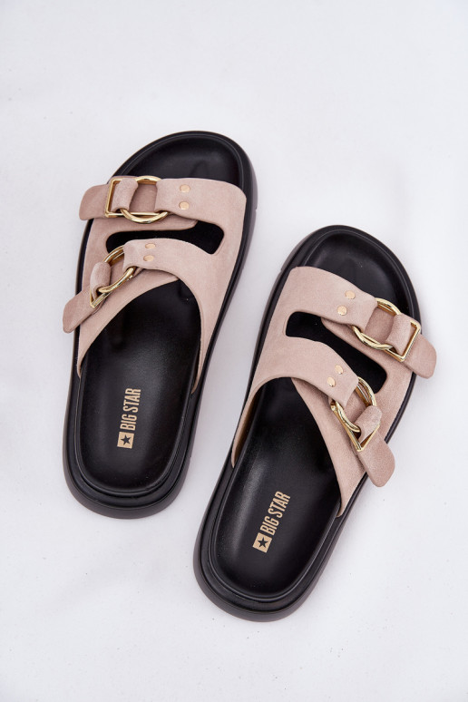 Pantofole da donna in pelle scamosciata Con decorazionii con fibbiemi Big Star RR274659 Tonalità rosa chiaro