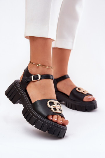 Scarpe in nero con dettagli dorati, Vinceza 79541 2