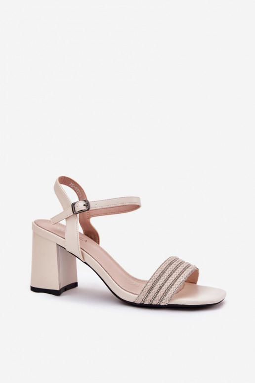 Sandali con tacco alto da donna con gli occhi scintillanti I Plecionką Vinceza 62228 beige