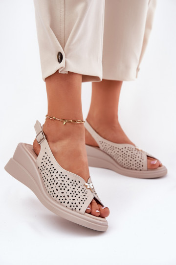 Scarpe in pelle sabbia con tacco e traforati, Vinceza 79529