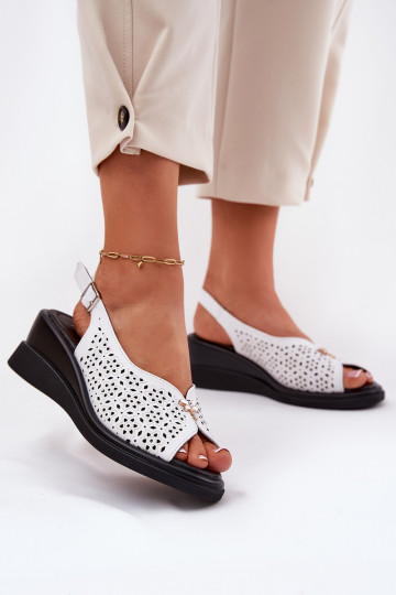 Scarpe in pelle bianche con tacco e traforati, Vinceza 79529 2