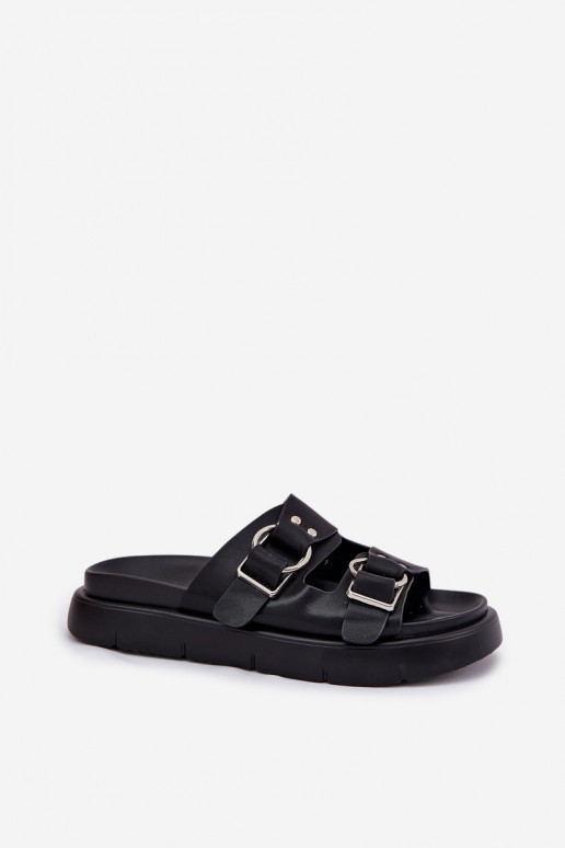 Pantofole in pelle Femminile Con decorazionii con fibbiemi Big Star RR274658 colore nero