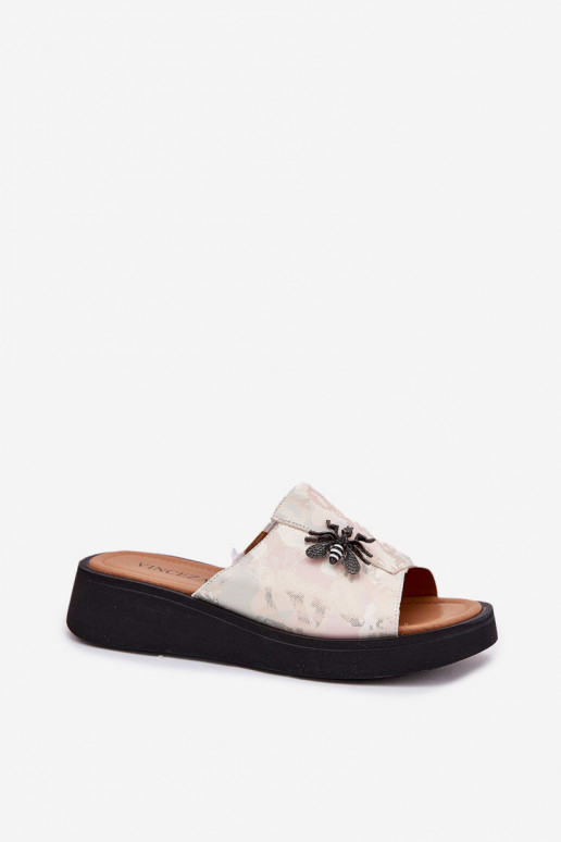 Pantofole in pelle Femminile Z Broszką Vinceza 66752 beige Pantofole in pelle Femminile Z Broszką Vinceza 66752 beige