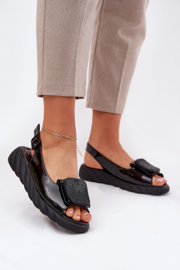 Scarpe lucide nere con tacco e decorazione per donna, Artiker 56C1564 2