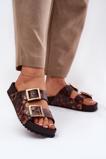 Fragrante Pantofole da donna con fibbie con motivi di pelliccia di leopardo ZAXY RR285059 colore marrone 2