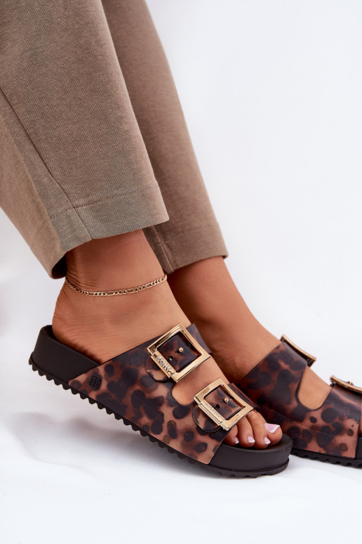 Fragrante Pantofole da donna con fibbie con motivi di pelliccia di leopardo ZAXY RR285059 colore marrone