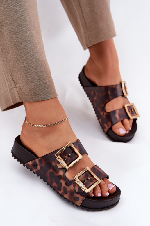 Fragrante Pantofole da donna con fibbie con motivi di pelliccia di leopardo ZAXY RR285059 colore marrone