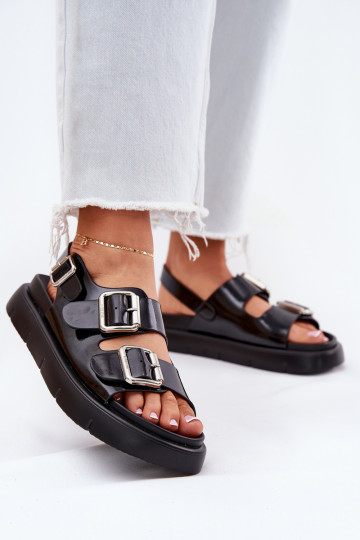 Scarpe laccate nere da donna con fibbie in pelle, Big Star RR274662 2